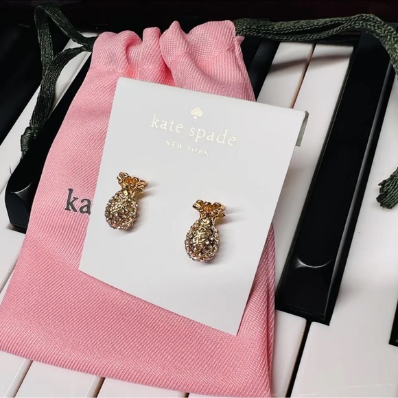 NWT Kate Spade New York By The Pool Gold Pineapple Stud Earrings Necklace Set - Picture 9 of 14